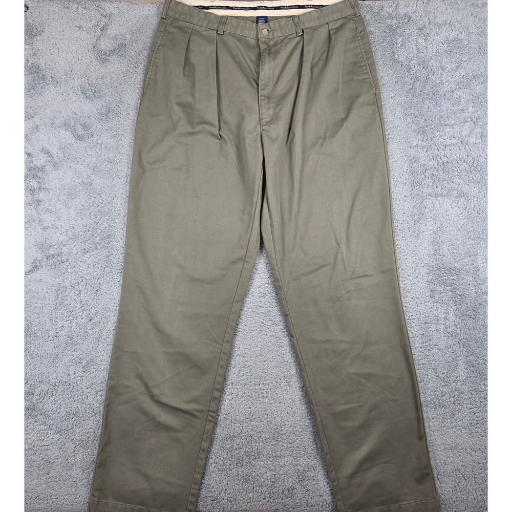 Polo Ralph Lauren Andrew Chino Pant Mens 38x36 Green Pleated Cotton Straight 90s